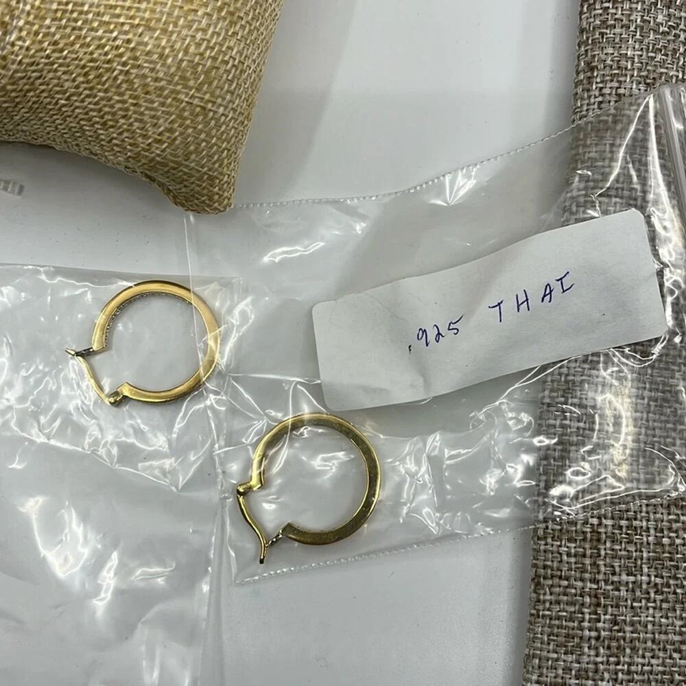 Vintage 925 Sterling Silver Gold Overlay Hoop Earrings - Picture 3 of 14